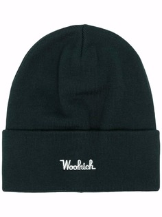 Woolrich шапка бини в рубчик с вышитым логотипом