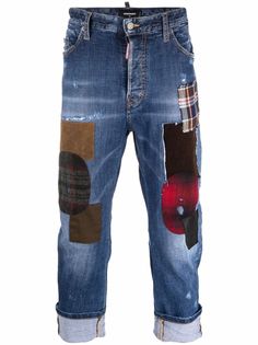 Dsquared2 укороченные джинсы в технике пэчворк