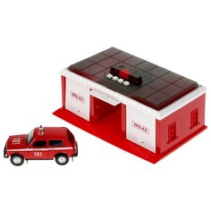 Игровой набор Технопарк "Пожарно-спасательная часть" 22 см, ворота, LADA, свет-звук