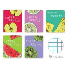 Тетрадь А5 96 л. АЛЬТ скоба, клетка, гибридный лак, "Fresh & Fruity" (5 видов), 7-96-1159