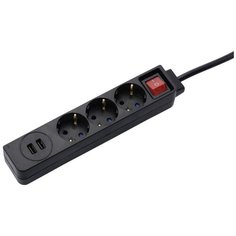 Сетевой удлинитель Hama H-137353 1.4 м, (3 розетки), черный