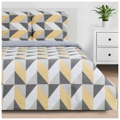 Постельное белье евростандарт Этель Gold illusion, креп, 2 наволочки 70 х 70 см, белый/серый/желтый