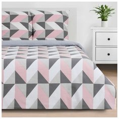 Постельное белье евростандарт Этель Pink illusion, креп, 2 наволочки 70 х 70 см, белый/серый/розовый