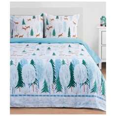 Постельное белье 2-спальное Этель Зимний лес, поплин, 2 наволочки 70 х 70 см, бирюзовый