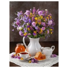 Алмазная мозаика "Красивые полевые цветы", классическая, 30х40 см Рыжий кот