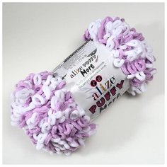 Пряжа ALIZE "Puffy more", 100% микрополиэстер, 11,5 м*150 г, 6291 бело-сиреневая