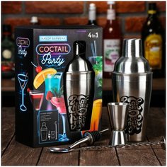Набор для приготовления коктейлей "Главный по коктейлям", гейзер, джиггер, шейкер, ложка Дорого внимание