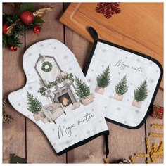 Набор кух. "Magic winter" варежка-прихватка 20х28см, прихватка 19х19см,100%хл 6535951 Этель