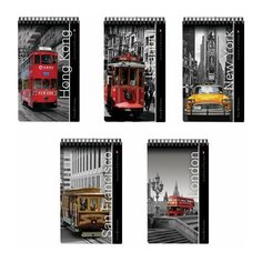 Блокнот А5, 40 л., гребень, ламинированный картон, клетка, Альт, "Города", (5 видов), 3-40-463