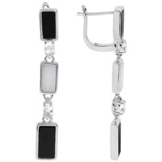 Balex Серьги 2432930122 из серебра 925 пробы с ониксом, агатом синтетическим и фианитом