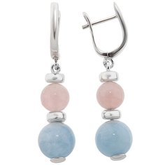 Balex Серьги 2432930200 из серебра 925 пробы с розовым кварцем природным и аквамарином