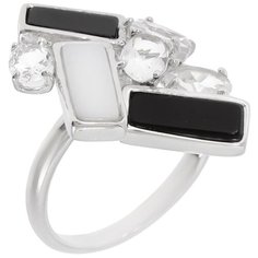 Balex Кольцо 1432930122 из серебра 925 пробы с ониксом, агатом синтетическим и фианитом, размер 16.5