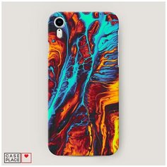 Чехол Пластиковый iPhone XR (10R) Желто-голубой флюид Case Place