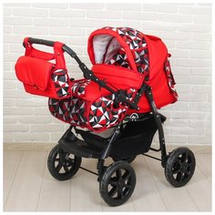 Стек Коляска-трансформер «Гном», пластиковые колёса, оттенки красного, рисунок микс