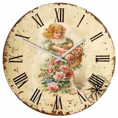 SvS Настенные часы SvS 3001055 Vintage Девочка с корзиной цветов СВС