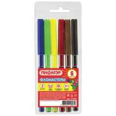 Фломастеры пифагор, 6 цветов, вентилируемый колпачок, 151089
