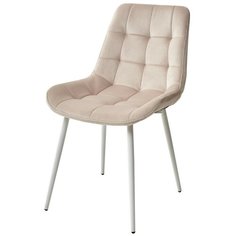 Стул хофман ( 2 шт. ) мягкий, для кухни, для гостиной, велюр, цвет - светло-бежевый, на белом металлическом каркасе, со спинкой / #B-02 / (М Сити) M-City