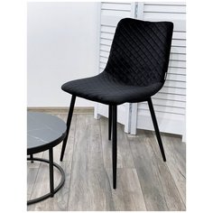 Стул TINTIN ( 4 шт. ) мягкий, для кухни, для гостиной, велюр, цвет - черный, на черном металлическом каркасе, со спинкой / BLUVEL-19 / (М Сити) M-City