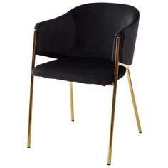 Стул DILL ( 2 шт. ) мягкий, для кухни, для гостиной, велюр, цвет - черный, на золотистом металлическом каркасе, со спинкой / BLUVEL-19 / (М Сити) M-City