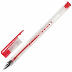 Ручка гелевая STAFF "Basic", красная, корпус прозрачный, хромированные детали, узел 0,5 мм, линия письма 0,35 мм, 142790