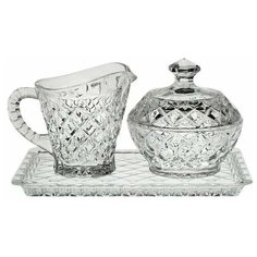Набор 3 предмета (поднос 19 см + молочник 120 мл + сахарница 9,6 см) Crystal Bohemia "Diamond" / 104529