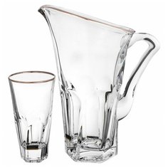 Набор для воды 7 предметов (кувшин 1,7 л + 6 стаканов по 480 мл) Crystalite Bohemia "Аполло /Отводка платина" / 247591