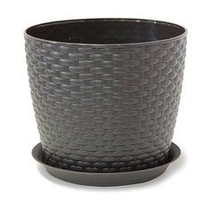 Кашпо ротанг D210 мм 4,7 л с поддоном, коричневый ротанг Idea (М Пластика)