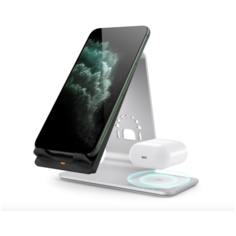 Беспроводное зарядное устройство из алюминия 2 в 1 MyPads A144-714 для телефонов Айфон iPhone и беспроводной зарядкой Наушников AirPods и AirPods Pro цвет Серебристый (Silver)