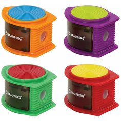 Точилка BRAUBERG "Flash", с контейнером, пластиковая, корпус ассорти, 228472