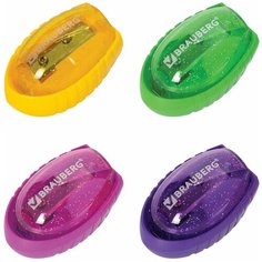 Точилка BRAUBERG "Shuttle", с контейнером, эллиптическая, ассорти, в картонном дисплее, 222505