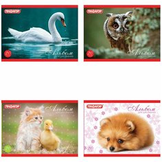 Альбом для рисования малый формат А5, 20 листов, скоба, обложка офсет, пифагор, 200х148 мм, "Животные", 103723