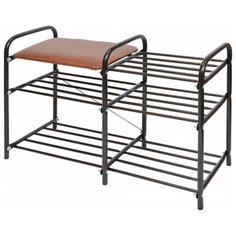 Этажерка для обуви Люкс арт.ЭТЛ3/А трехъярусная, каркас медный антик, сиденье цв.коричневый Nika