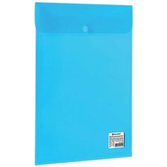 Папка-конверт с кнопкой BRAUBERG, вертикальная, А4, до 100 листов, прозрачная, синяя, 0,15 мм, 224977