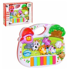 Развивающая игрушка для детей Пианино, на батарейках, обучающая игрушка, музыкальная игрушка для малышей, учим мелодии,названия животных, решение уравнений, свет, звук, в/к 21*16*5 см Tong DE