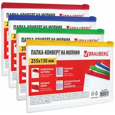 Папка-конверт на молнии малого формата (255х130 мм), молния ассорти, 0,15 мм, BRAUBERG "Smart", 221858