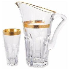 Набор для воды 7 предметов (кувшин 1,7 л + 6 стаканов по 480 мл) Crystalite Bohemia "Аполло /Золото 43373" / 068561