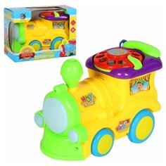 Развивающая игрушка для детей "Паровозик", на батарейках, игрушечный телефон, едет, отталкивается от препятствий, увлекательная игрушка для малышей, цвет желтый, свет, звук, в/к 18,5*15,5*10,5 см Tong DE