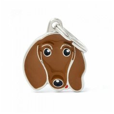 Адресник на ошейник My Family Colors Friends Такса гладкошерстная коричневый/серебристый