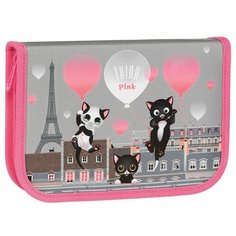 Пенал TIGER FAMILY 1 отделение, 1 откидная планка, ткань, "Think Pink In Paris", 20х14х4 см, 270246