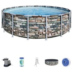 Каркасный круглый бассейн "Камень" Bestway 4.88m x 1.22m, полный набор , арт. 56966