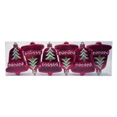 Украшения елочные подвесные "Колокольчики", набор 6 шт., 8 см, пластик, с рисунком, красные, 59599 Веселый хоровод