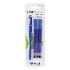 Ручка стираемая гелевая STAFF ERASE, синяя, + 5 сменных стержней, узел 0,5 мм, линия письма 0,35 мм, 143657