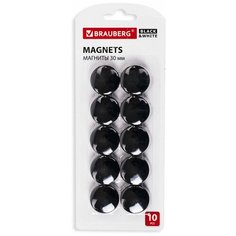 Магниты BRAUBERG "BLACK&WHITE" усиленные 30 мм, набор 10 шт., черные, 237466