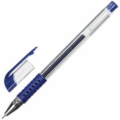 Ручка гелевая с грипом STAFF Basic Needle, синяя, игольчатый узел 0,5 мм, линия письма 0,35 мм, 143678