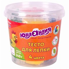 Пластилин на растительной основе (тесто для лепки) юнландия, 4 цвета, 240 г, пластиковый стакан, 105505