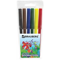 Фломастеры BRAUBERG "Wonderful butterfly", 6 цветов, вентилируемый колпачок, пластиковая упаковка, увеличенный срок службы, 150521