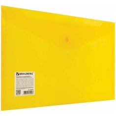 Папка-конверт с кнопкой BRAUBERG А4 до 100 л. прозрачная желтая сверхпрочная 0,18 мм, 270472