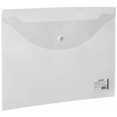 Папка-конверт с кнопкой STAFF, А4, до 100 листов, прозрачная, 0,12 мм, 225173