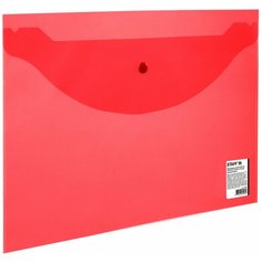 Папка-конверт с кнопкой STAFF, А4, до 100 листов, прозрачная, красная, 0,15 мм, 270469