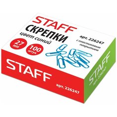 Скрепки STAFF, 27 мм, синие, 100 шт., в картонной коробке, 226247